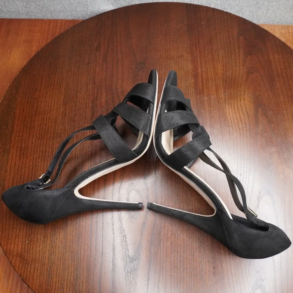 Kate Spade T Strap Sandals Women's 9.5B Black Suede Strappy Stiletto Heels Shoes